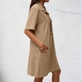 thumbnail image 5 of CIENVNSTG Women Summer Dress Short Sleeve Knee Length T Shirt Dress Blouse Solid V Neck Casual Dresses Khaki M, 5 of 6
