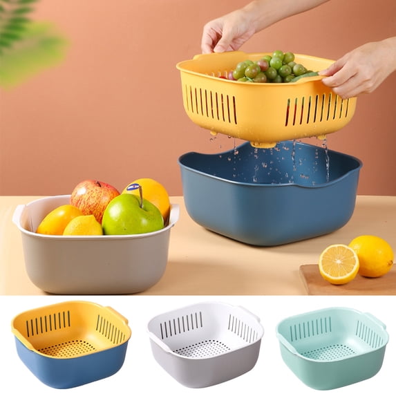 Shenmeida Kitchen Strainer Colander Bowl Sets, 2-in-1 Multifunction Washing Bowl and Strainer, Large Double Layered Drain Basin and Basket, Colanders Strainers for Fruits Vegetables