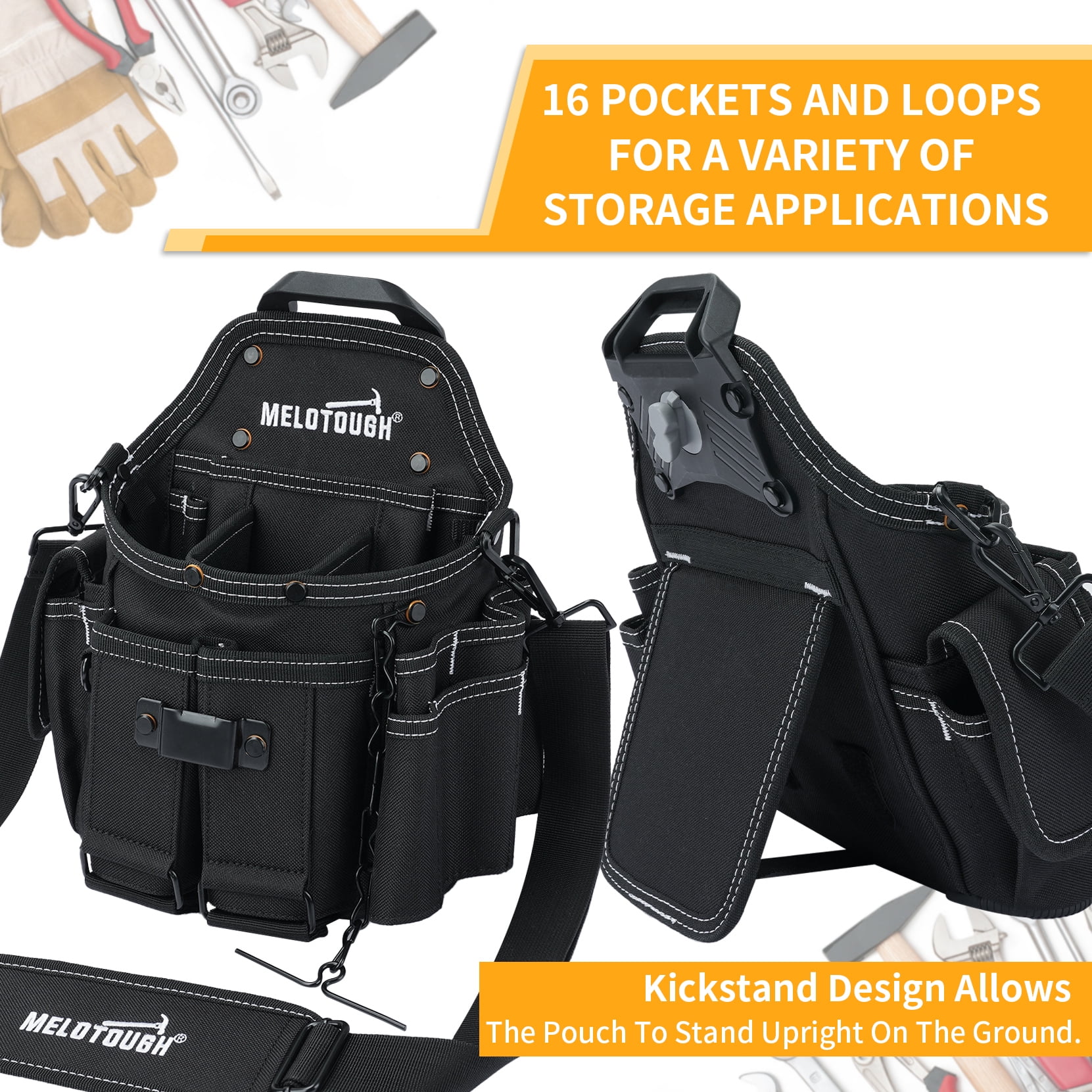 MELOTOUGH Professional Small Electrician Tool Pouch for Tool Belt Pockets with Belt Clip Attachment Pockets Tradesman Tool Bag Pouch with Tape Thong Tool Holster