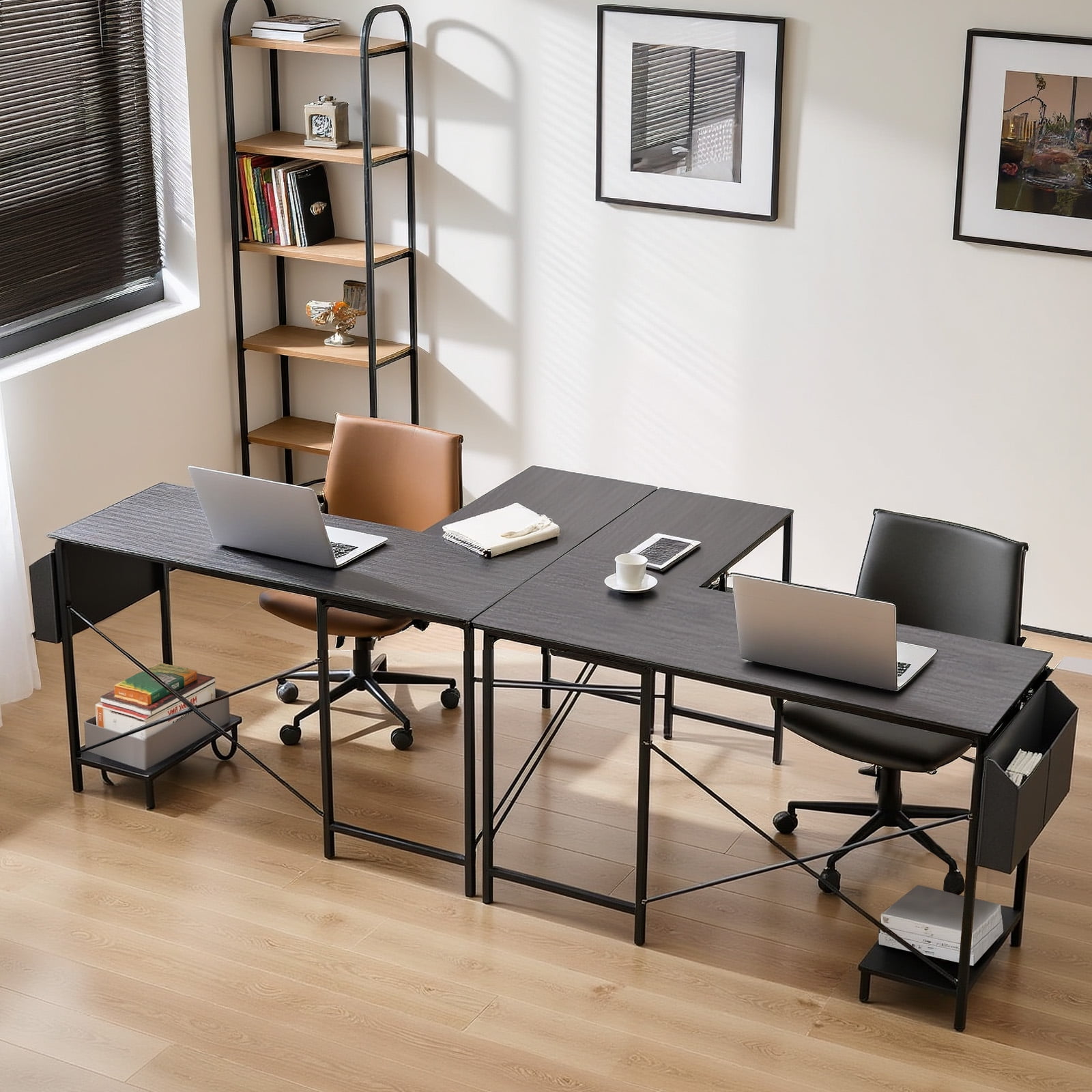 TINKLE WELL 50-inch L-Shaped Computer Desks, Corner Gaming Table with Wooden Desktop, Reversible Design, CPU Stand and Side Bag for Home Office, Study, Black