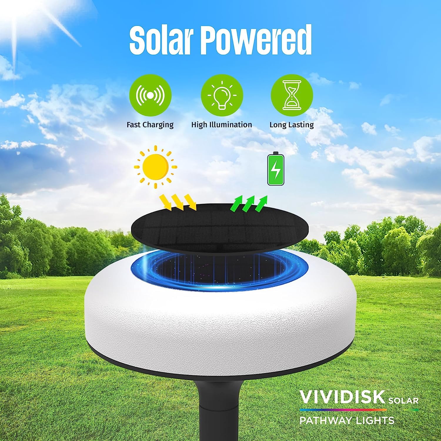 Bell and Howell Color Disk Lights Solar Pathway LED Lights Auto On/Off Solar Outdoor Lights