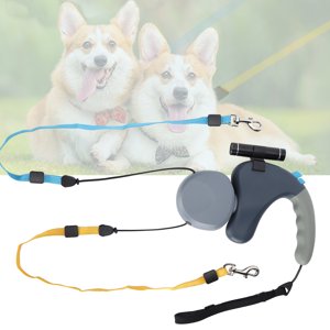 Double laisse rétractable pour chien, rotation libre se sentent confortable laisse pour chien avec lumière Spot laisse extensible pour chien pour aller à la promenade pour chiens gris