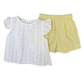 thumbnail image 5 of Girls 2 Piece Outfits Children Summer Sets Little Girls Short Sleeve T Shirt Elastic Waist Drawstring Shorts Solid Color Soft Comfortable Stretchy Sports Yellow 8-9 Years, 5 of 7