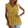 thumbnail image 3 of SAYOO - Chaleco holgado con volantes y plisado con cuello en V para mujer, informal, sin mangas, a la moda SAYOO Estilo de ocio, 3 of 8