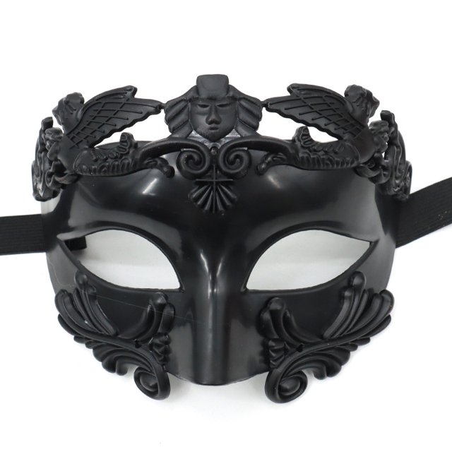 Máscara de hombre griego romano, máscara de media cara veneciana para baile de máscaras Mardi Gras fiesta de Halloween (negro)
