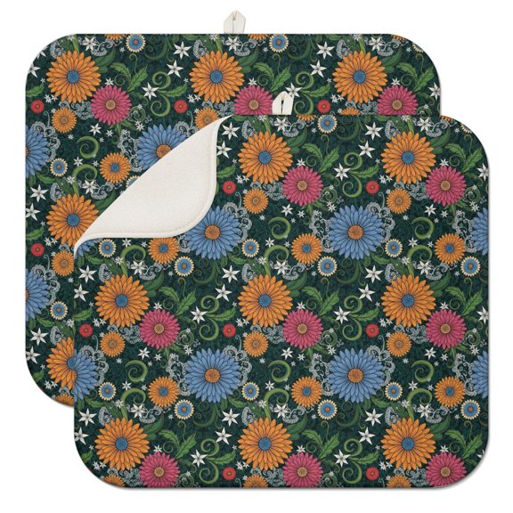 Pioneer Flower Floral Print Pattern Kitchen Dish Drying Mat 1 Pack, Ultra Absorbent Microfiber Drainer Mat, 16"x18"