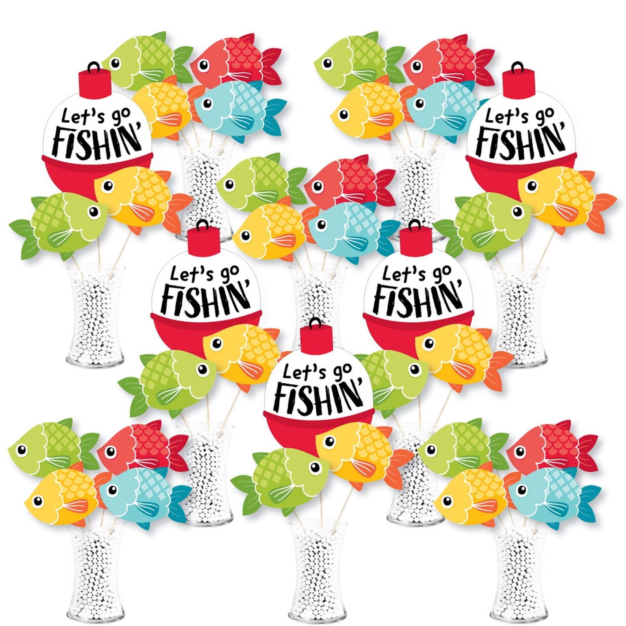 Big Dot of Happiness Let's Go Fishing - Fish Themed Birthday Party or Baby Shower Centerpiece Sticks - Showstopper Table Toppers - 35 Pieces