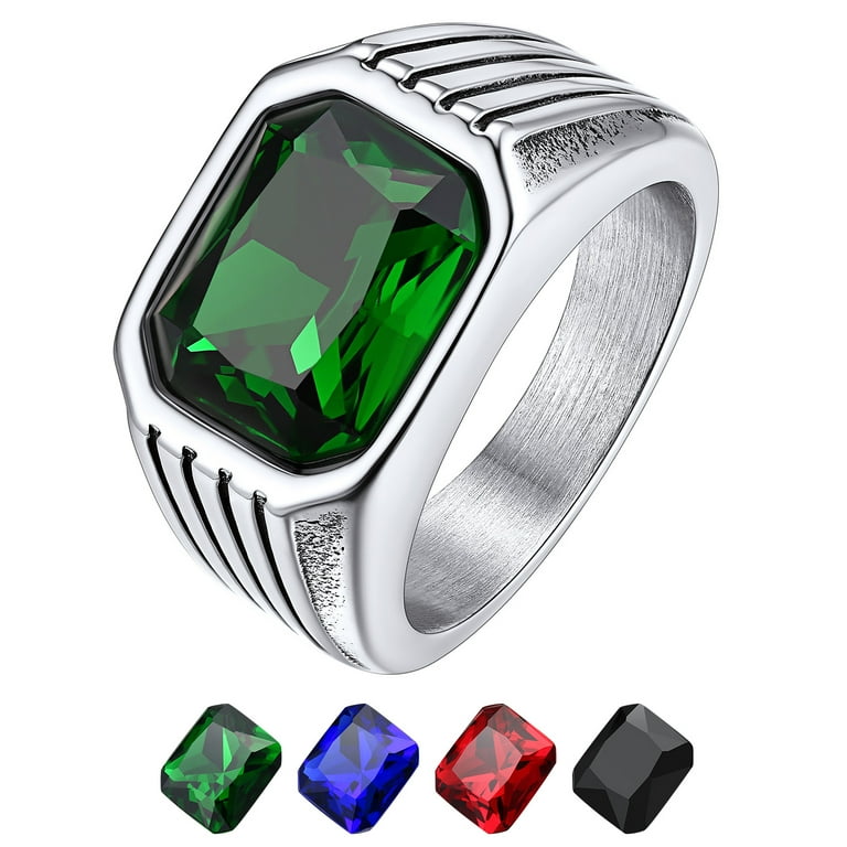 Bestyle Created Emerald Signet Ring, Stainless Steel photo 1