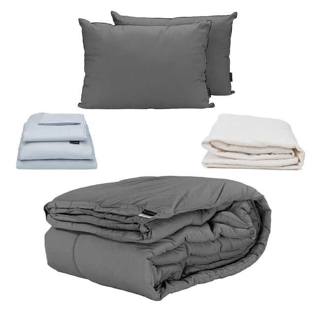 Edredon Homy Queen Size Gris + Sabanas Softy + Protector Ultra + Almohada 2-Pack