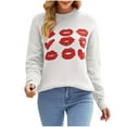 thumbnail image 1 of CEHVOM Mode Femme Décontractée Couleur Unie Tricoté Impression Saint-Valentin Chandail Manches Longues Col Rond Liquidation, 1 of 8