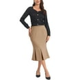 thumbnail image 2 of Falda de trabajo sólida INSPIRE CHIC para mujeres, por debajo de la rodilla, con cola de pez y cinturón, 2XL, marrón, 2 of 6