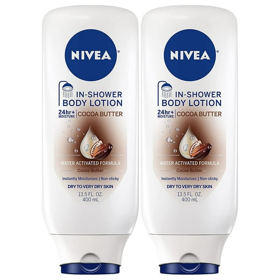 Pack of (2) NIVEA Cocoa Butter In Shower Lotion, Body Lotion for Dry Skin, 13.5 Fl Oz