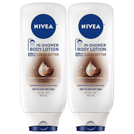 Pack of (2) NIVEA Cocoa Butter In Shower Lotion, Body Lotion for Dry Skin, 13.5 Fl Oz