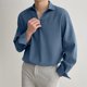 thumbnail image 4 of Camisas s Para Hombre Manga Corta Camisa suelta informal de talla grande para hombre Camisa con cuello vuelto Camisa de manga larga (Blue, XL), 4 of 5