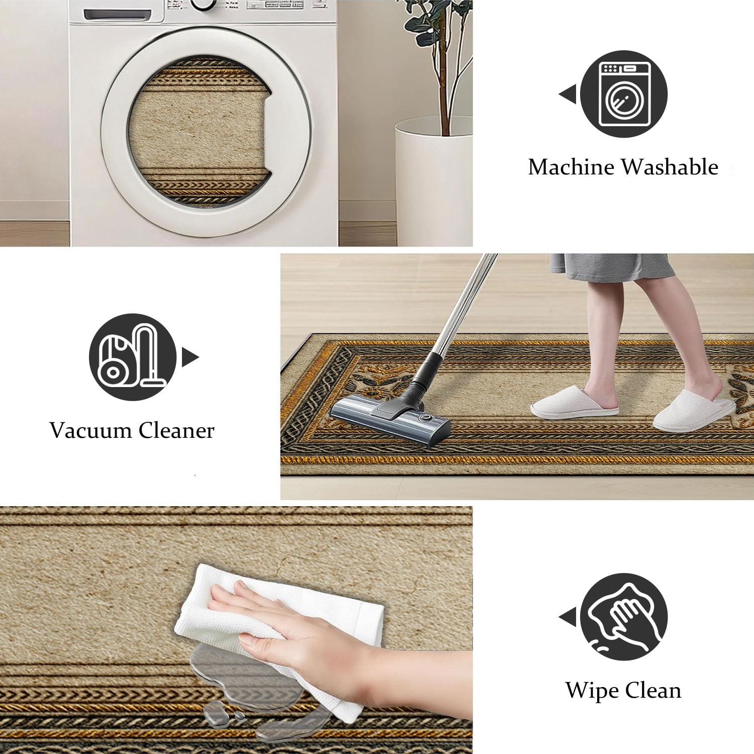 3 Piece Kitchen Rug Set, Non-Slip And Washable, Abstract Pattern Kitchen Hallway Rug, Soft And Comfortable, Suitable For Sinks, Floors, Entrances, Hallways and Bathrooms