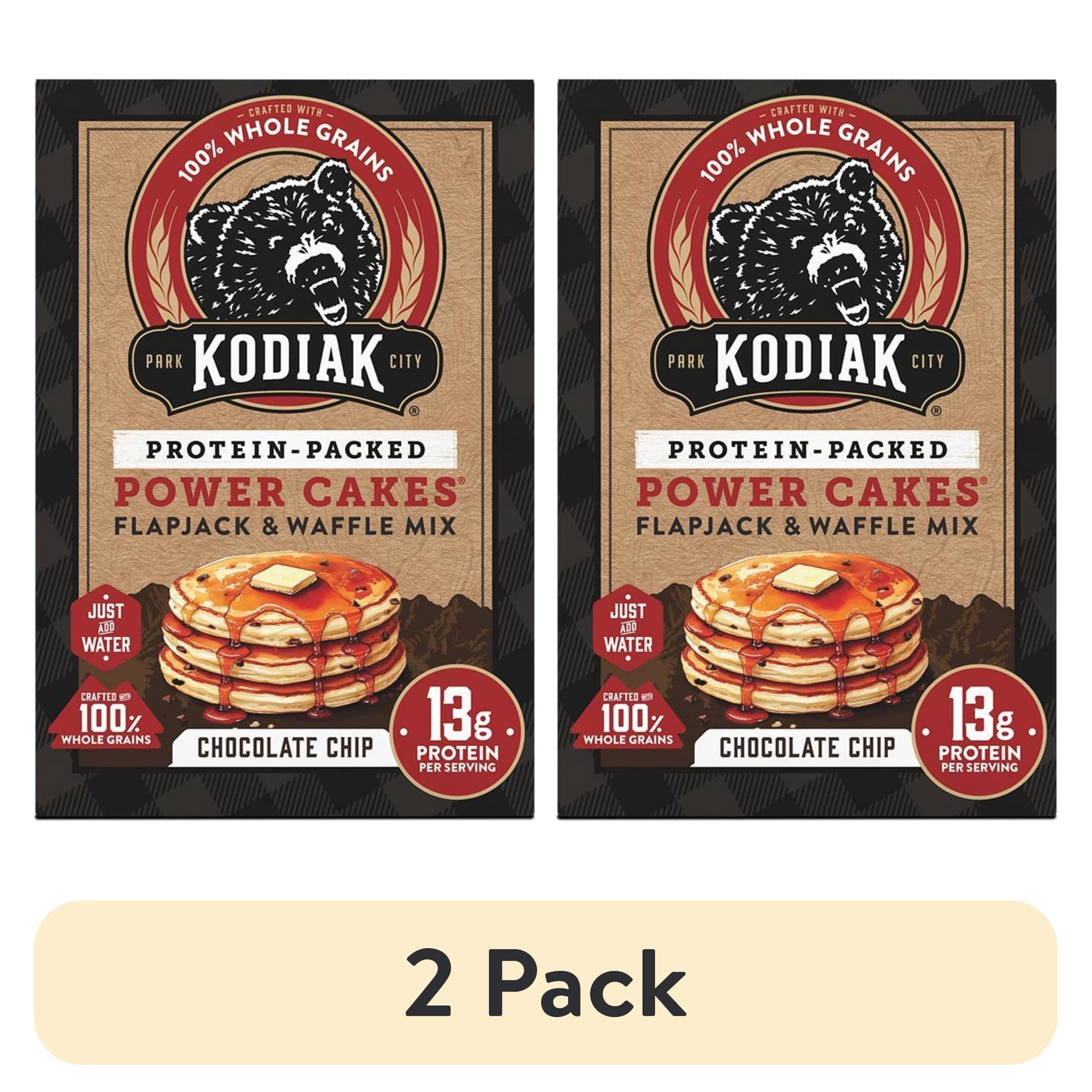 (2 pack) Kodiak Protein-Packed Power Cakes Chocolate Chip Pancake and Waffle Mix, 18 oz Box