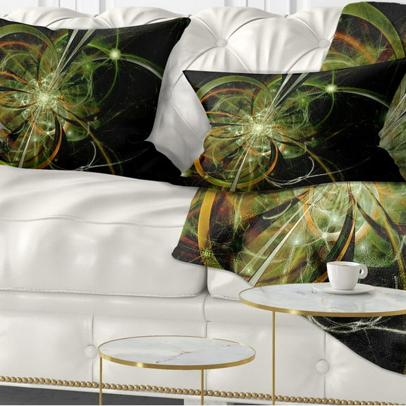 Designart Soft Yellow Fractal Flower Design - Floral Throw Pillow - 12x20