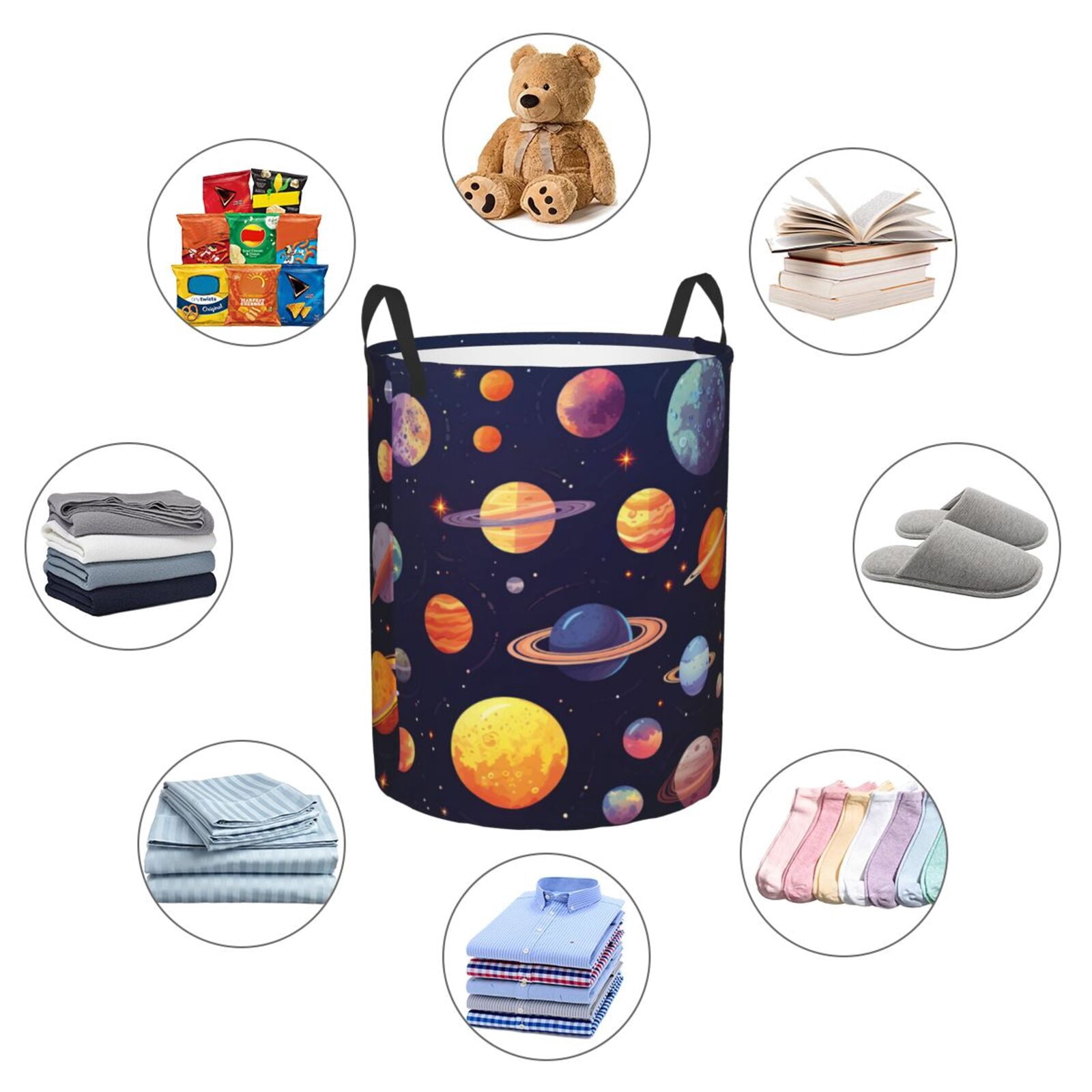 Large Laundry Basket with Handles - Space Planet Kids Baby Dirty Clothes Laundry Hamper for Bedroom Aesthetic