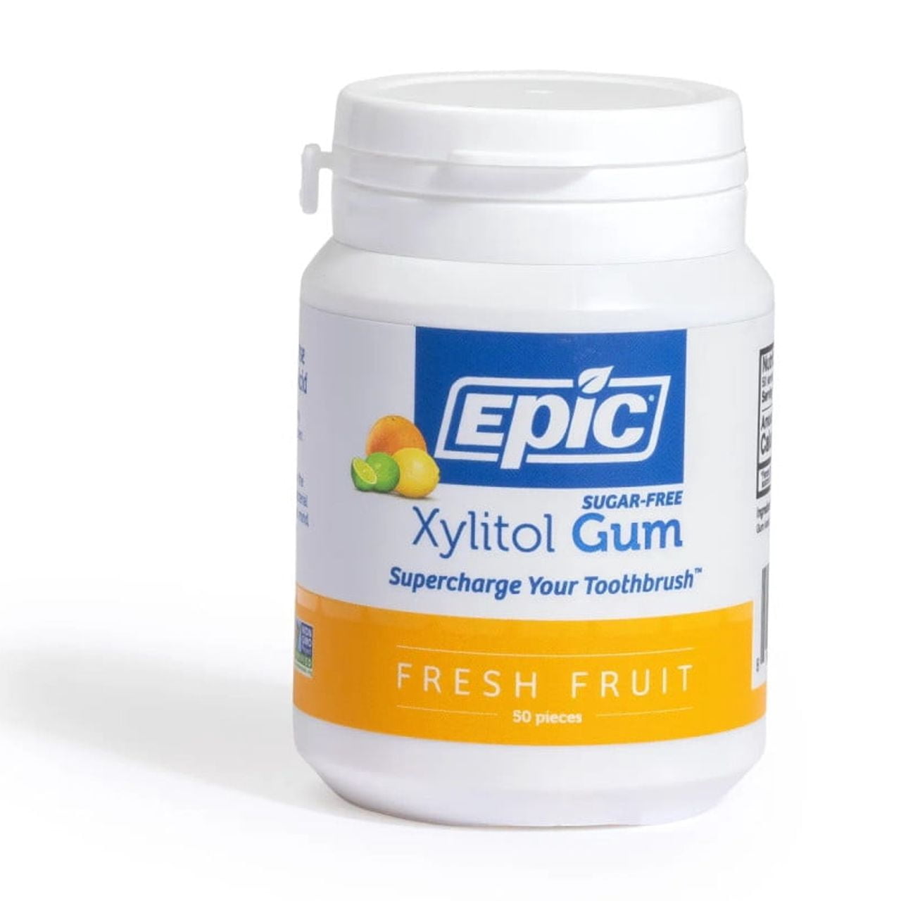 Epic Xylitol Chewing Gum - Sugar Free & Aspartame Free Chewing Gum Sweetened w/Xylitol for Dry Mouth & Gum Health (Fresh Fruit, 50-Piece Bottle, 3 Bottles)