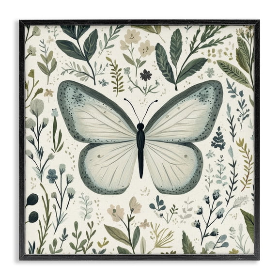 Stupell Industries Bohemian Dusty Blue Butterfly Botanicals Black Framed Giclee Art, 12 x 12, by Petals Prints Design