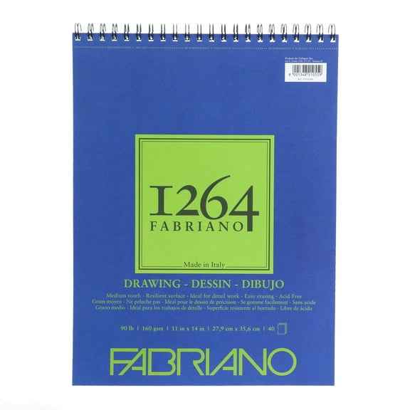 Fabriano 1264 Drawing Pad, 11x14, 90 lb, 40 Sheets, 100% Alpha-Cellulose, Drawing & Illustration