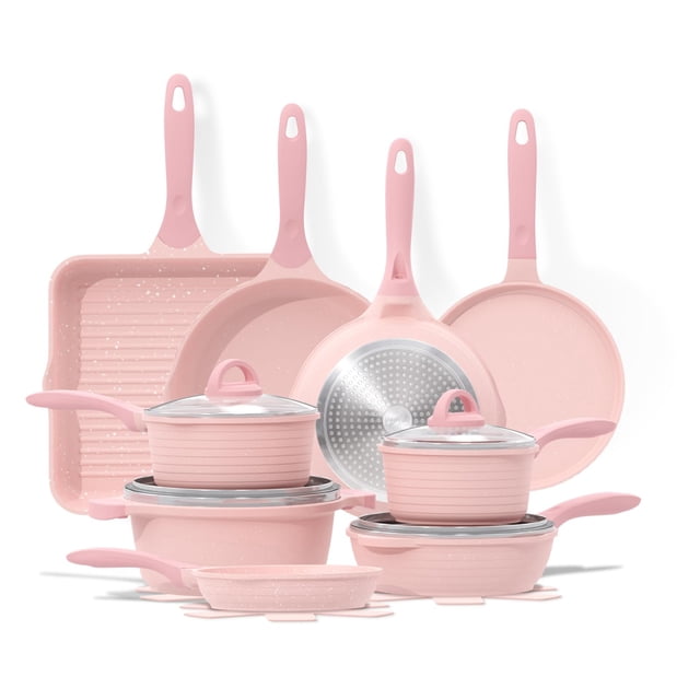 Juego de utensilios de cocina JEETEE Pink Antiadherente Induction 23 piezas con granito