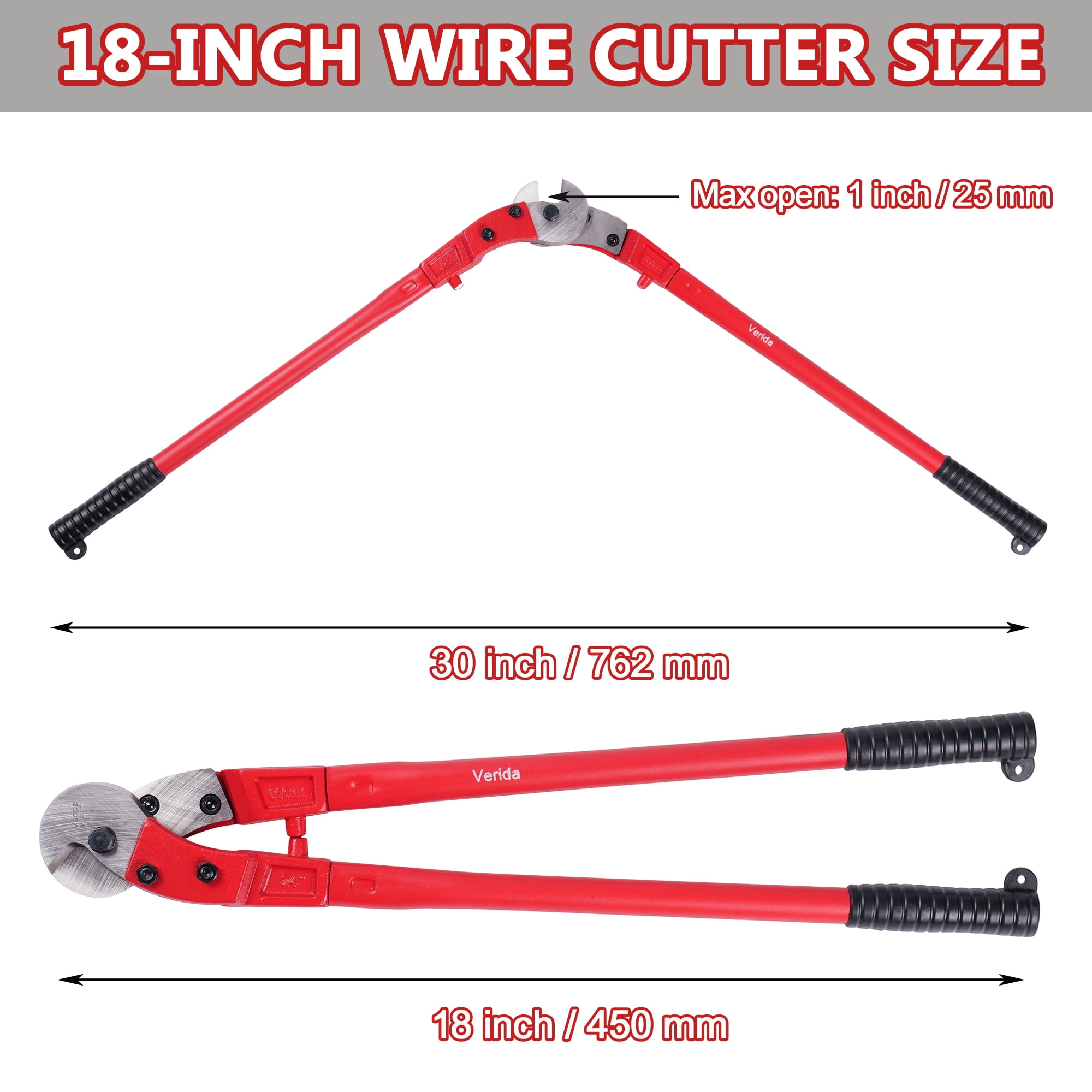 Wire Cutters 18 inch, Industrial-Grade Heavy Duty Wire Rope Cutter, Chrome Vanadium Steel, Hardness 65 HRC. for Stainless Steel Wire and Hard Wire Ropes, Red