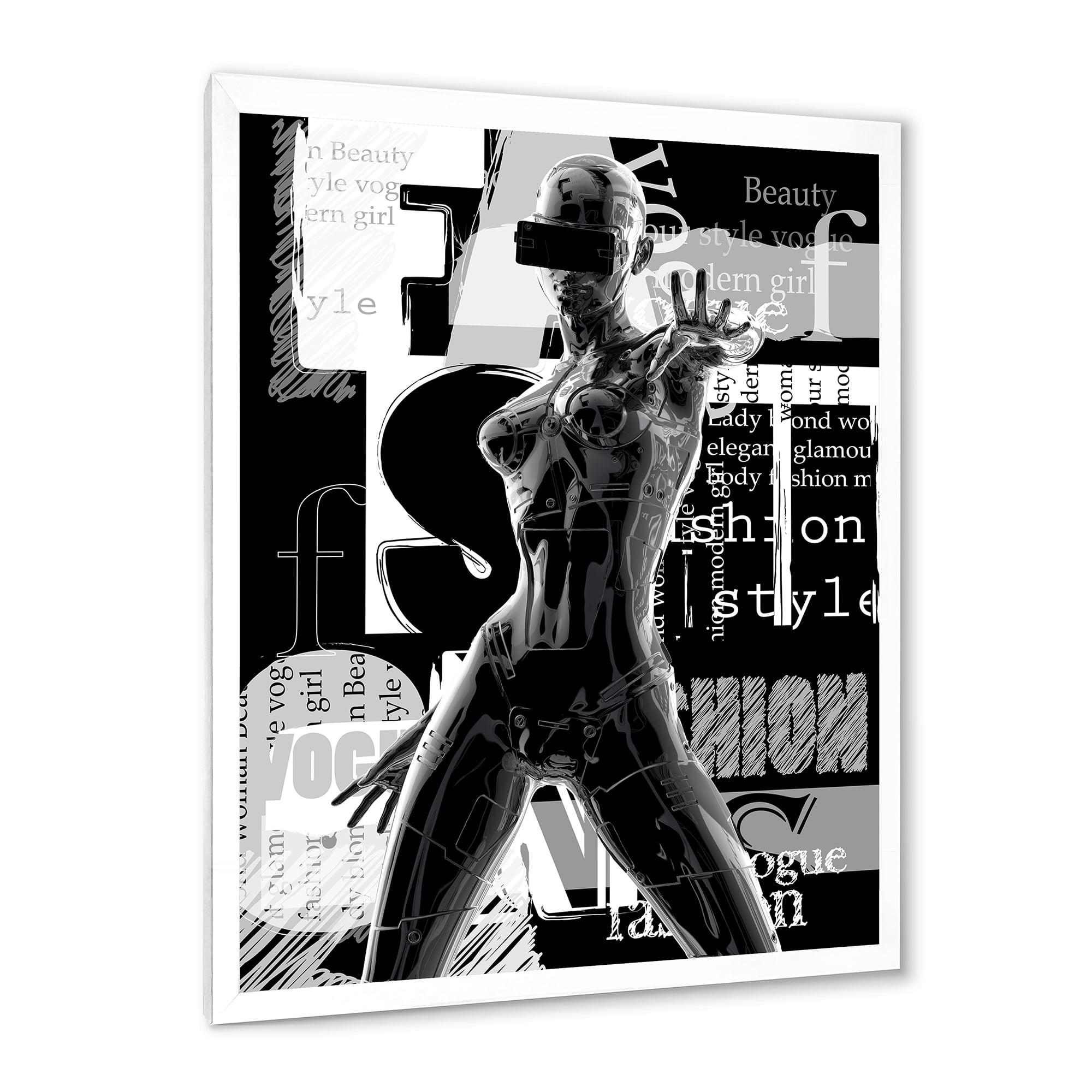 Designart 'Black and White Cyborg Body II' Modern Framed Art Print