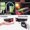 thumbnail image 3 of Solar Smart Bike Light, USB Rechargeable Bicycle Lights with 120 dB Bike Bell, 5 Lighting Modes 2 LEDs 350 Lumen Waterproof Headlight Front Lamp with 2000 Mah Battery, 3 of 8
