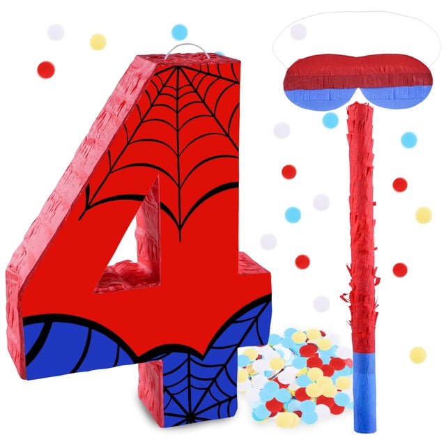 Piñata RUISUER Spider número 4 de 40 cm con confeti en forma de bastón con los ojos vendados