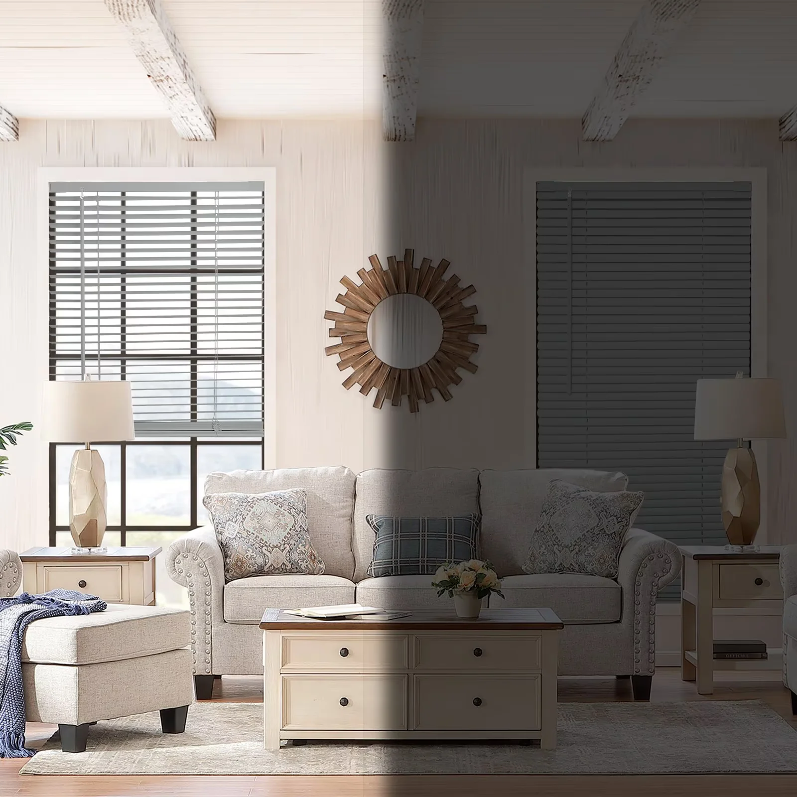 MYshade No Tools-No Drill Gray-34"W*48"H Cordless 1" Light Filtering Mini Blinds for Indoor Windows Horizontal Shades with Smooth Lift & Dustproof Slats
