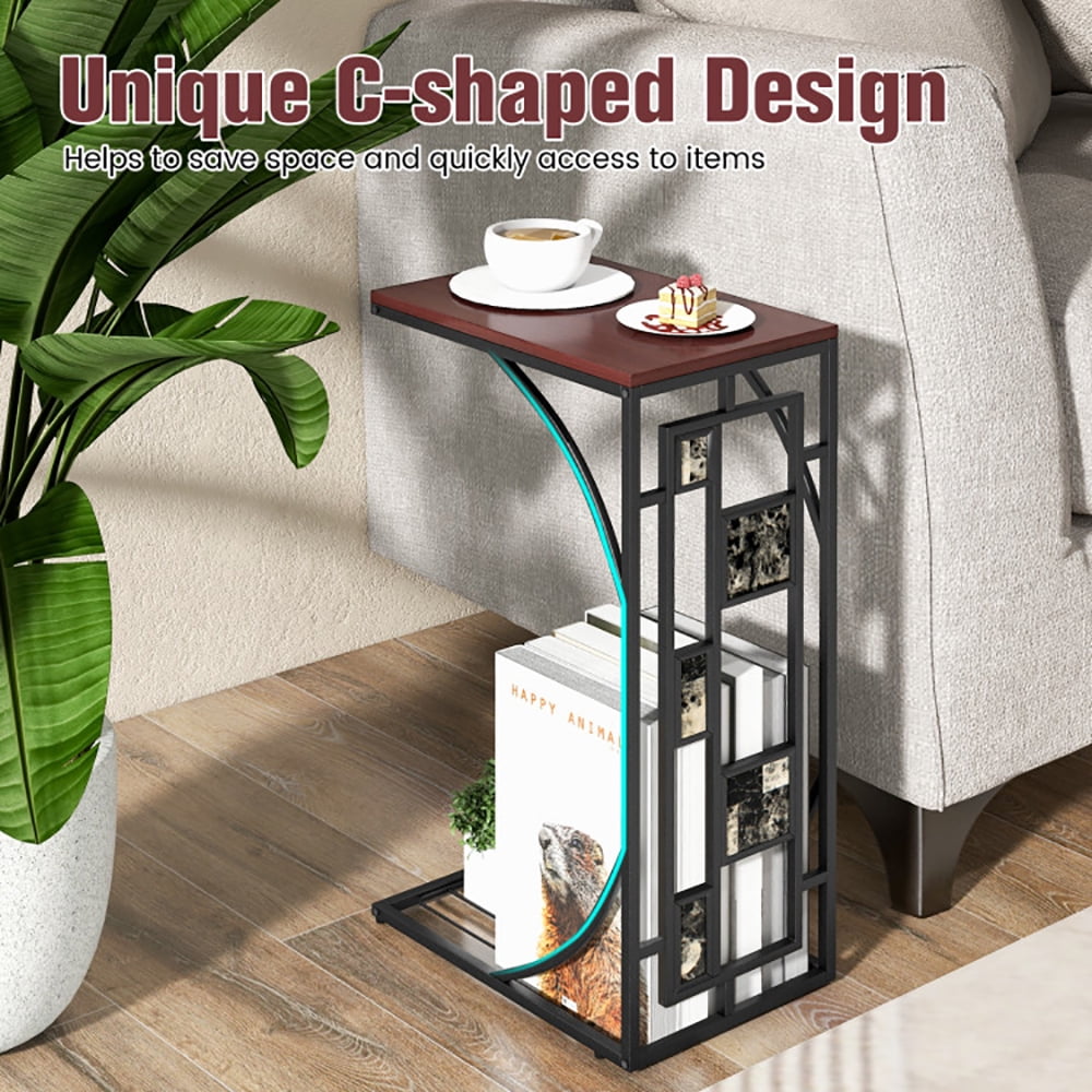 Finihen End Side Table, Sofa Side Table, Bed Side Table, C-Shaped End Side Sofa Narrow Snack Table, for Living Room, Bedroom, Brown Finihen End Side Table, Sofa Side Table, Bed Side Table, C-Shaped End Side Sofa Narrow Snack Table, for Living Room, Bedroom, Brown