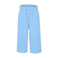 thumbnail image 5 of Cotton Linen Capri Pants for Women Elastic High Waist Loose Wide Straight Leg Cropped Pants with Pockets Womens Capris, 5 of 5