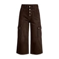 thumbnail image 4 of Yyeselk Cropped Jeans for Women Casual High Waisted 4 Button Down Straight Wide Leg Pants Loose Fit Cargo Denim Pants with Multi Pockets Coffee S, 4 of 6