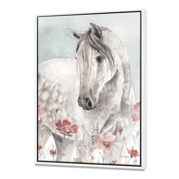 Designart ' watercolors Pink Wild Horses II ' Farmhouse Framed Canvas