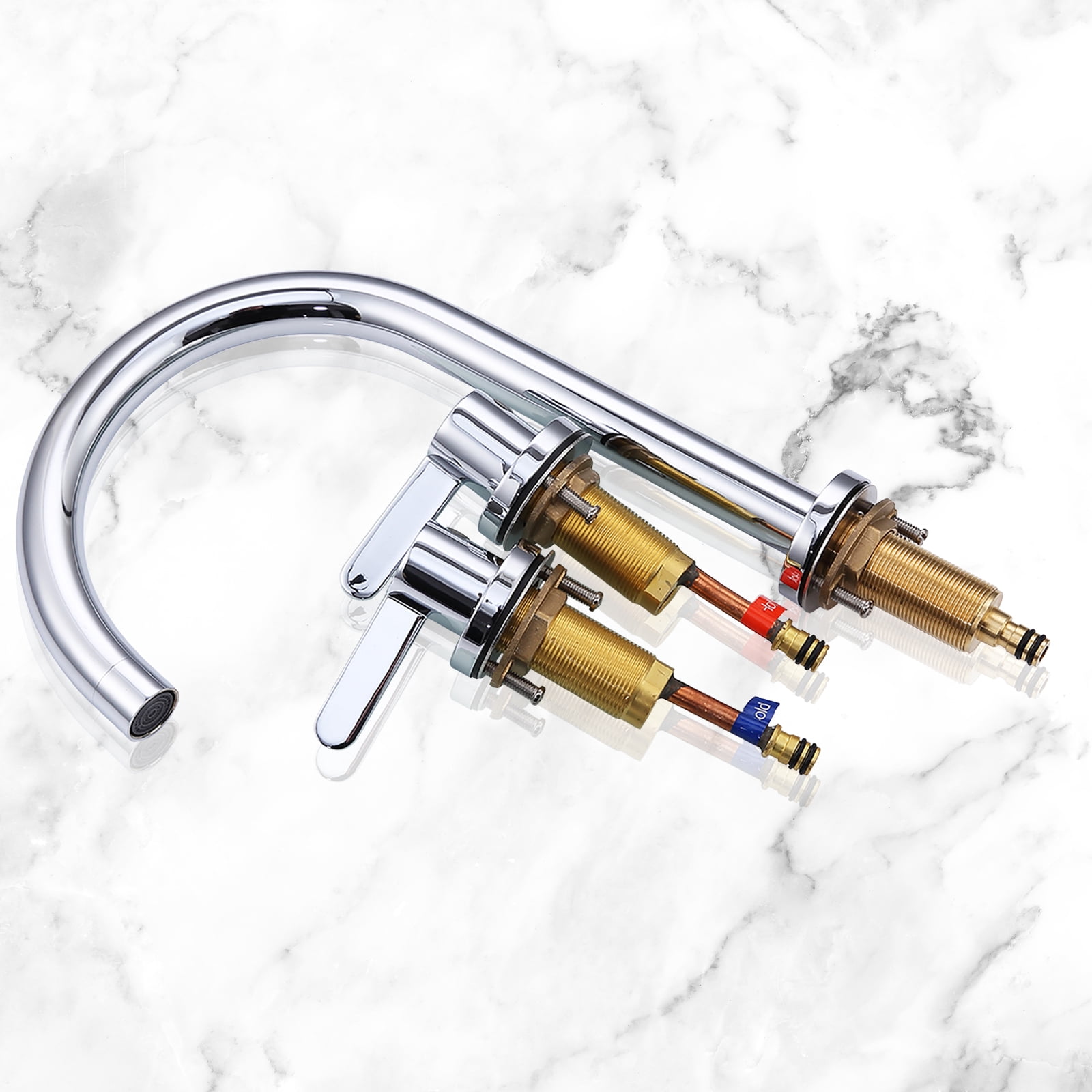 Dawot 8" Bathroom Sink Faucet, Widespread 3 Hole 2 Handle Polished Chrome Brass Mixer Taps Bathroom Faucet