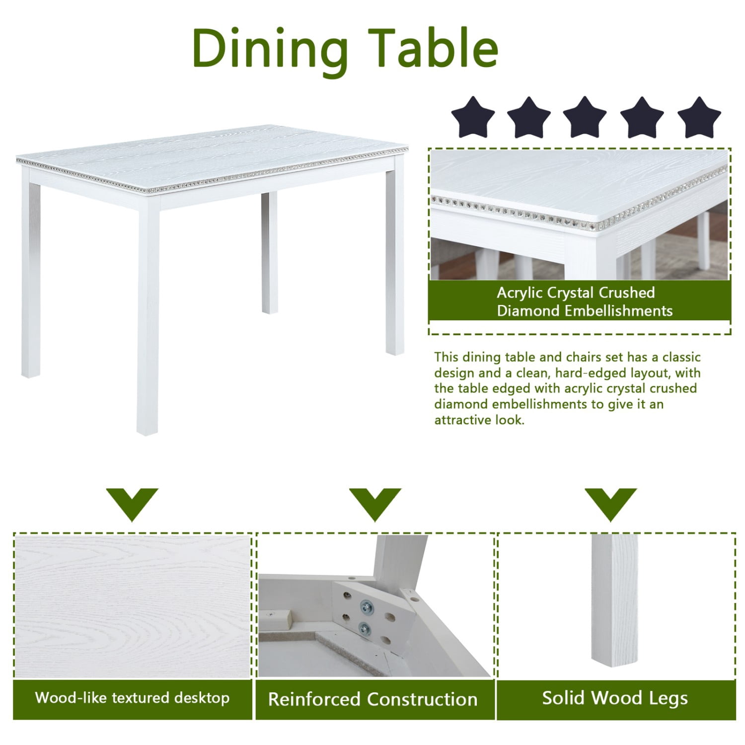 Gewnee Dining Table Set for 4, Modern 5-Piece Kitchen Table and Chairs,Dinette Sets for Breakfast Nook, Dining Room