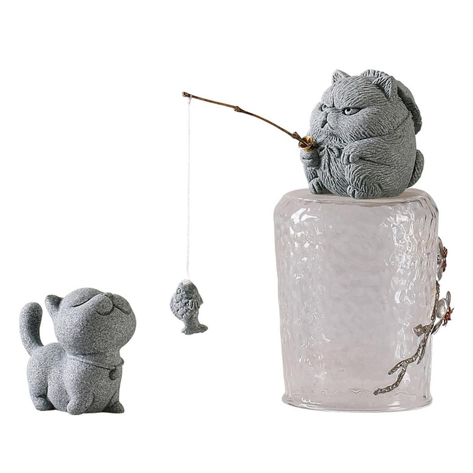 Tongina Statue Stone Tea Pet Animal Decor Adorable Desktop Ornament Unique Versatile Garden Art Sculpture Miniature Figurine Tsundere Cat