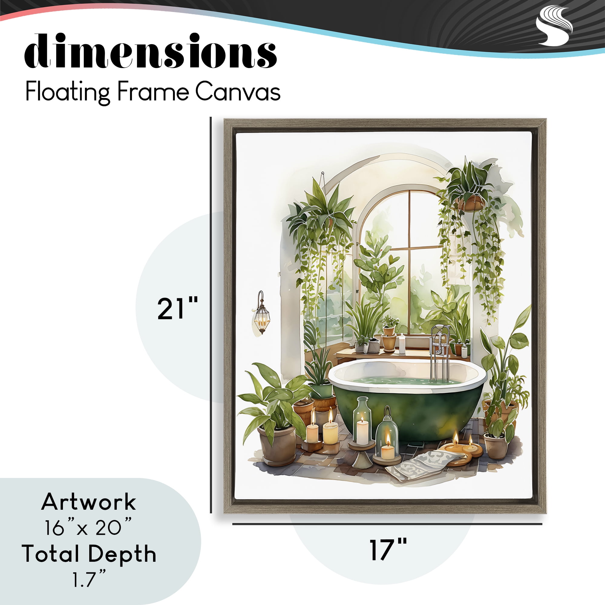 Tranquil Tub with Candles & Greenery Brown Framed Floater Canvas Wall Art, design by Lettered and Lined