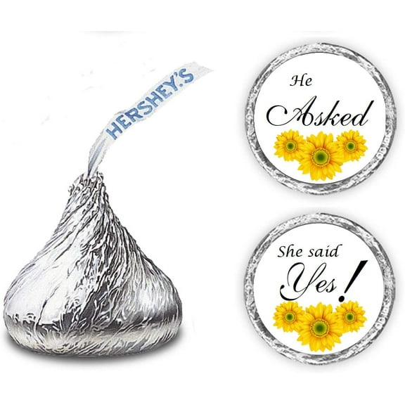 324 Sunflower He Asked She Said Yes! Kisses Wedding Stickers, Floral Chocolate Drops Labels Stickers For Weddings, Bridal Shower Engagement Party Decorations, Party Favors For Kisses