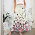 thumbnail image 5 of WTOBBY Women's Stripe Retro Floral Tie-Dye Print Flowy Flared Maxi Skirt with Ruffle Hem, A-Line Elastic Waist Elegant Tiered Bohemian Long Skirt for Vintage Style and Casual Wear,Beige L, 5 of 5