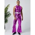 thumbnail image 3 of TiaoBug Men's Shiny Metallic 70s Rave Outfits Jazz Hip Hop Dance Unitard Sleeveless Disco Party Rompers Purple XXL, 3 of 4