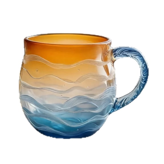 Sea Glass Sundown Mug, Clearance, Handcrafted Ocean Wave Pattern Coastal Beach Themed Mug, Unique Textured Artistic Drinkware for Coffee Tea Gift for Ocean Beach Surf Lovers