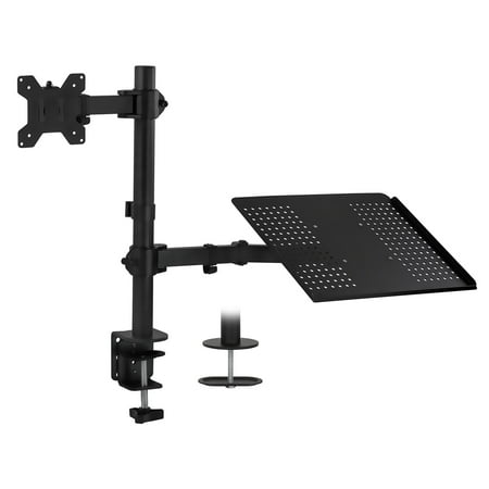 UPC: 0684758420473 | Mount-It! Monitor Mount and Desk Stand with Laptop Holder | Fits 17 -27  Computer Screens