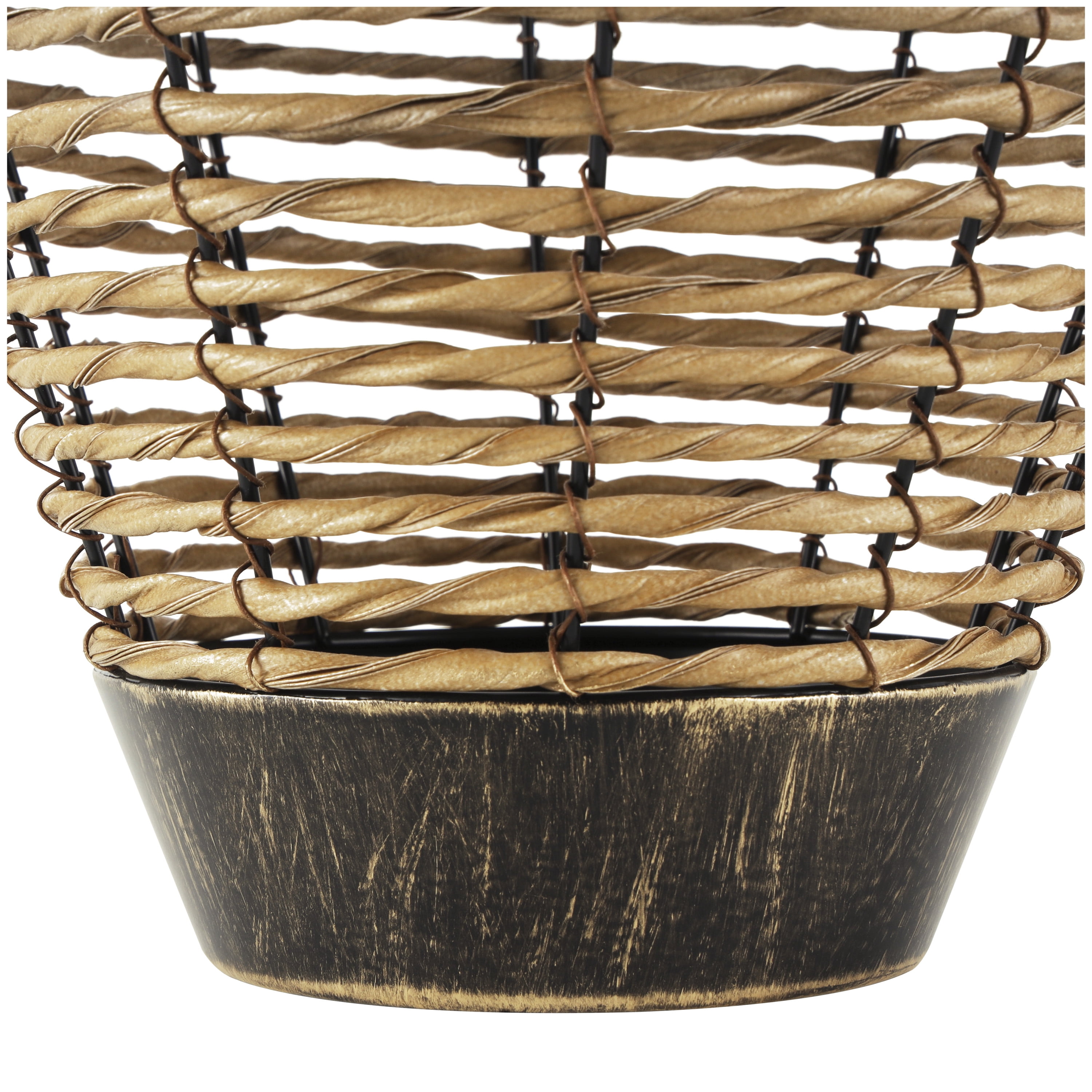 DecMode 16" Handmade Twisted Bronze Plastic Rattan Vase with Open Frame Design and Bronze Metal Details