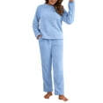 thumbnail image 2 of Liacowi Women Plush Pajamas Sets 2 Piece Sherpa Outfit Warm Fuzzy Round Neck Sweatshirt Tops and Plush Trousers, 2 of 7