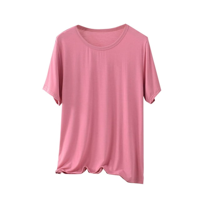 BLVB Womens Modal Sleep Shirts Comfy Loose Pajama Tops Round Neck Solid Color Short Sleeve Lounge Tee Shirts