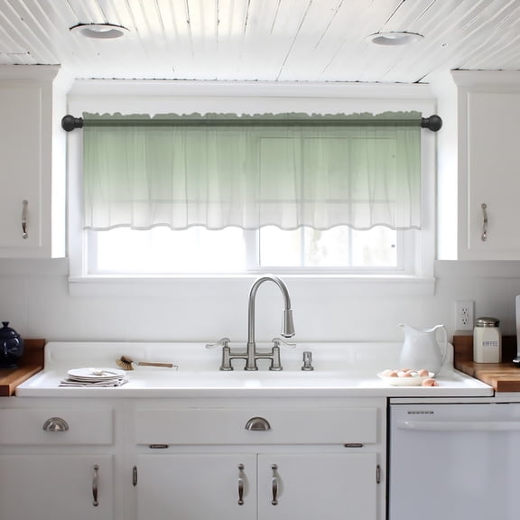 Sage Green Valance Curtains for Kitchen/Living Room/Bathroom/Bedroom Window, Farmhouse Sage Green Ombre Rod Pocket Small Topper Half Short Window Curtains Voile Sheer Scarf 42"x18"