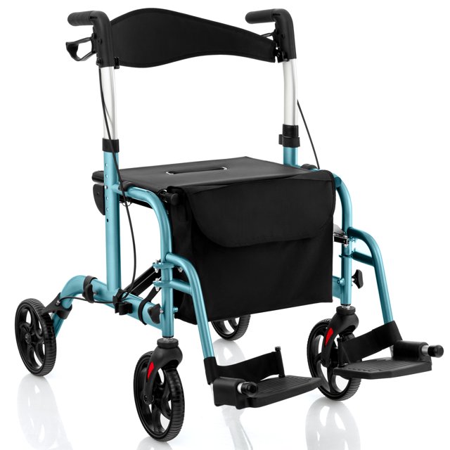 Giantex Déambulateurs à Roulettes 2 en 1 pour Aînés, Déambulateur à Roulettes Pliant avec Poignée Ajustable, Bleu