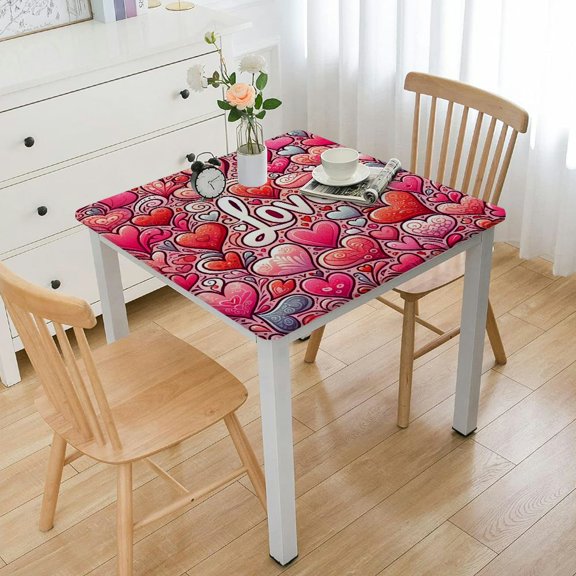 BANET Red Love Heart Square Table,Dresser Scarf, Canvas Square Table Anniversary Wedding Kitchen Dining Room,for Home Party Decor White